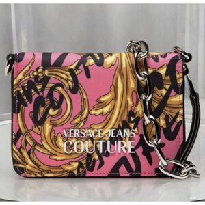 Versace Jeans Couture Cardholder Crossbody Bag Zip Around Wallet Chain Strap NEW